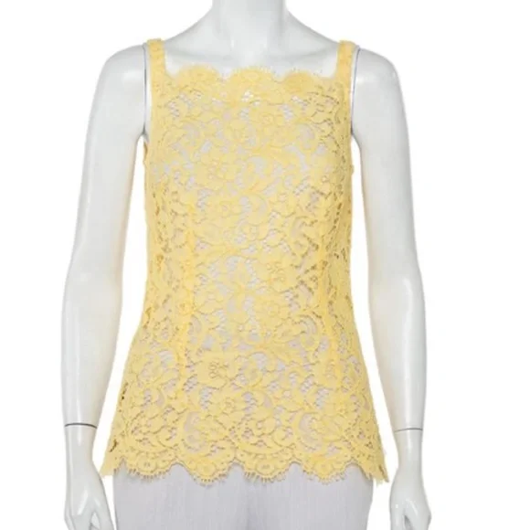 Dolce & Gabbana Yellow Lace Scallop Detail Sleeveless Blouse Sz 38/XS - Picture 2 of 8